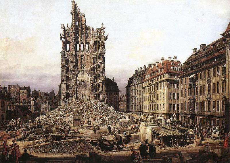 Bernardo Bellotto The Ruins of the Old Kreuzkirche in Dresden oil painting image